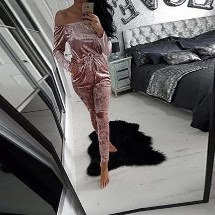 Rompers Women Velvet Jumpsuit Long Sleeveless Playsuit Bodysuit Party Slim Bandage Overalls