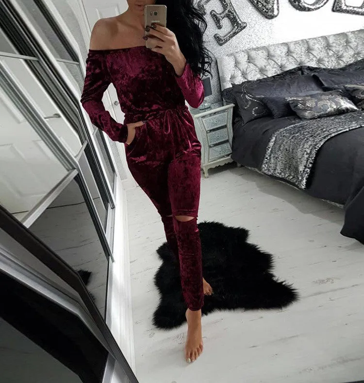 Rompers Women Velvet Jumpsuit Long Sleeveless Playsuit Bodysuit Party Slim Bandage Overalls