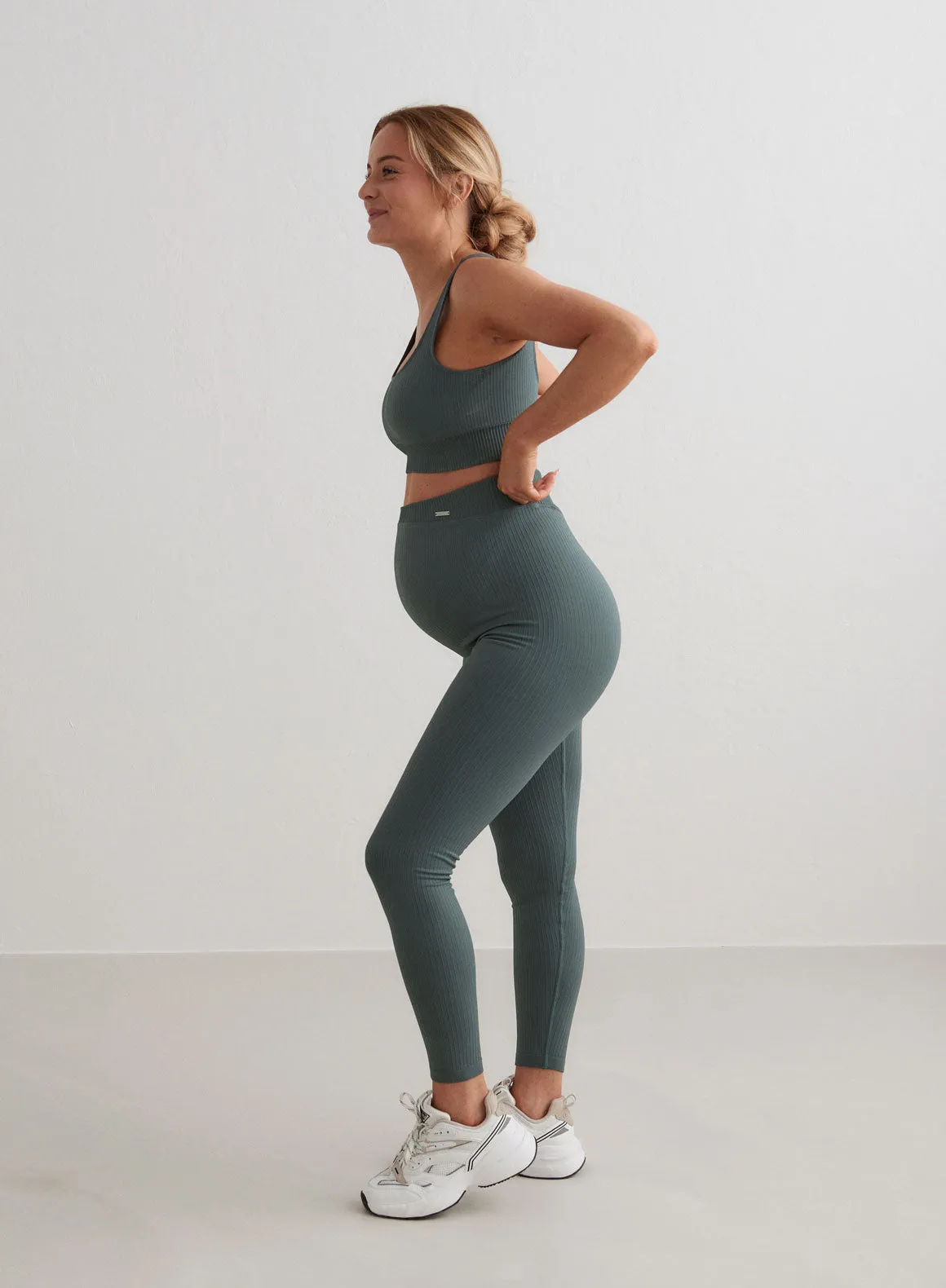Sage Maternity Ribbed Seamless Tights