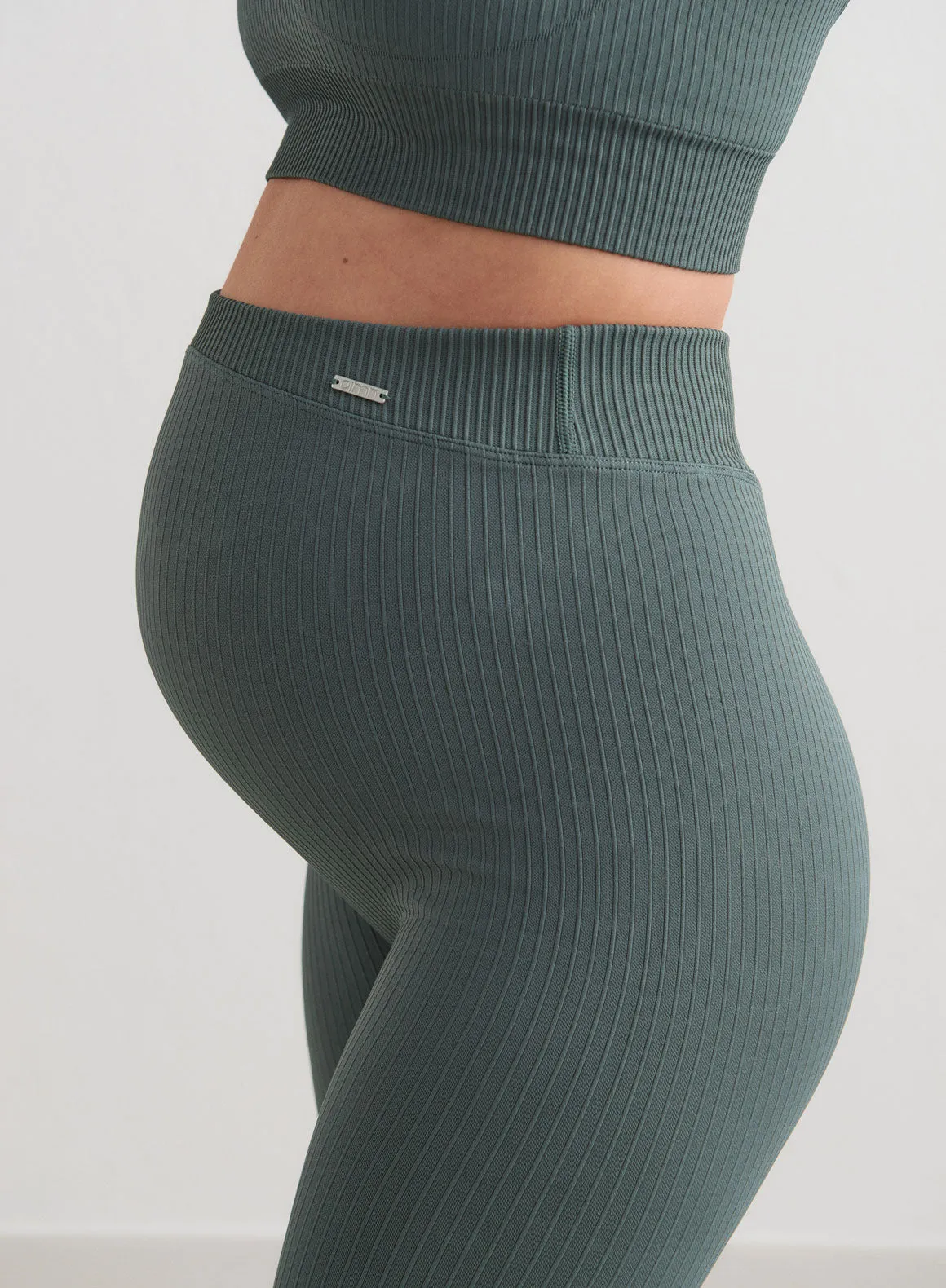 Sage Maternity Ribbed Seamless Tights
