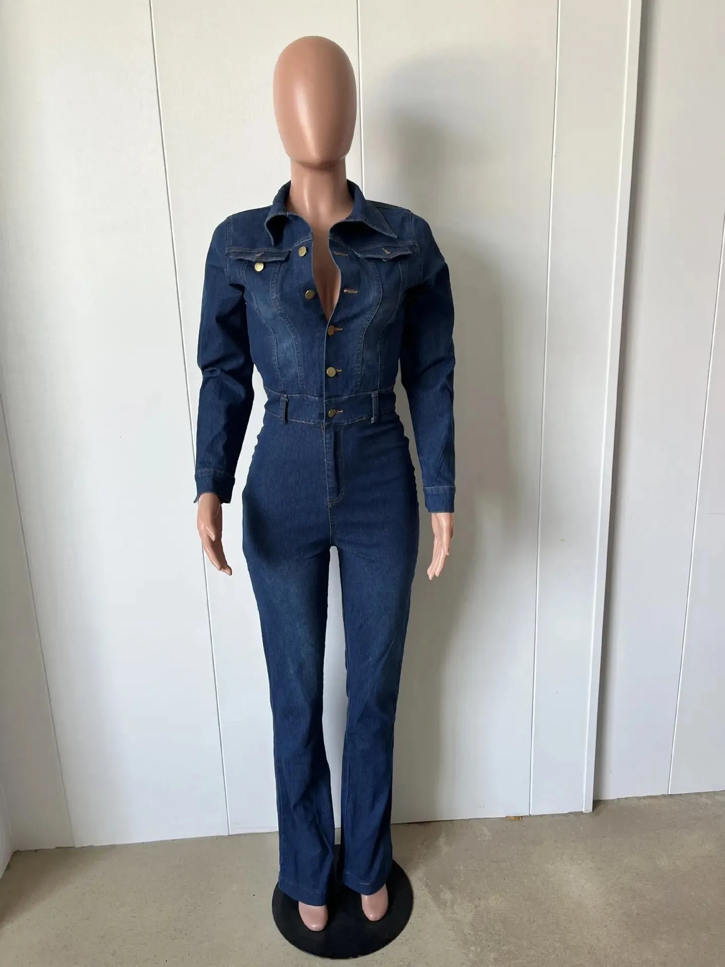 Sexy Wide Leg Denim Stretch Jumpsuit