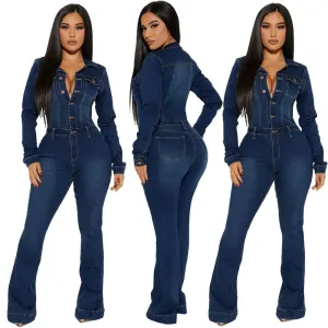 Sexy Wide Leg Denim Stretch Jumpsuit