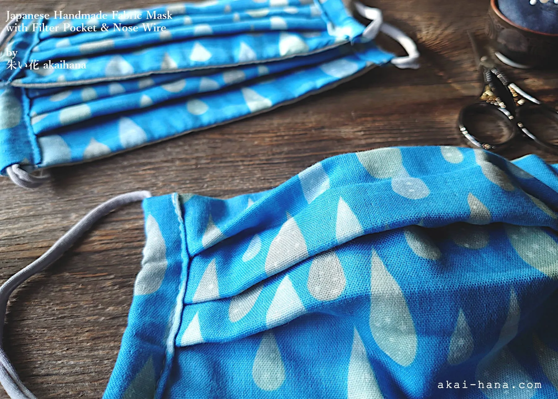 Shizuku/Drops, Handmade Fabric Mask with filter pocket & Nose Wire, comes with 1 Free Filter Insert ⦿fmjf016