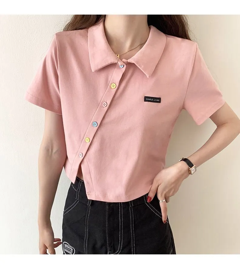 Short Sleeve Irregular Button Shirts