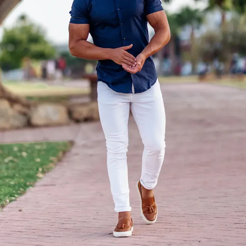 Sleek & Streamlined – Men’s Solid Color Slim Straight Trousers