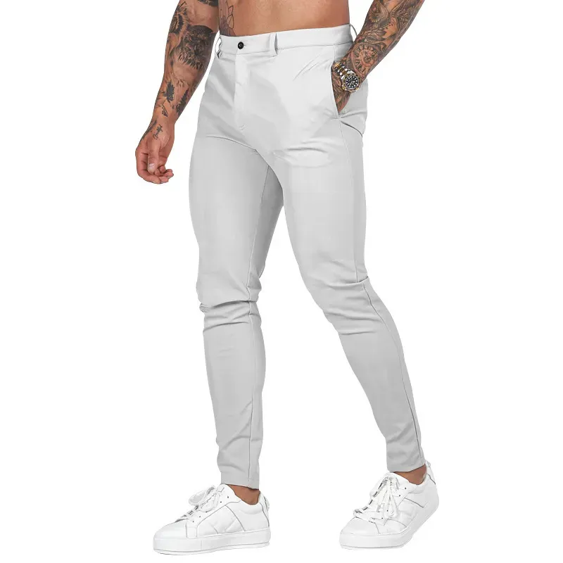 Sleek & Streamlined – Men’s Solid Color Slim Straight Trousers
