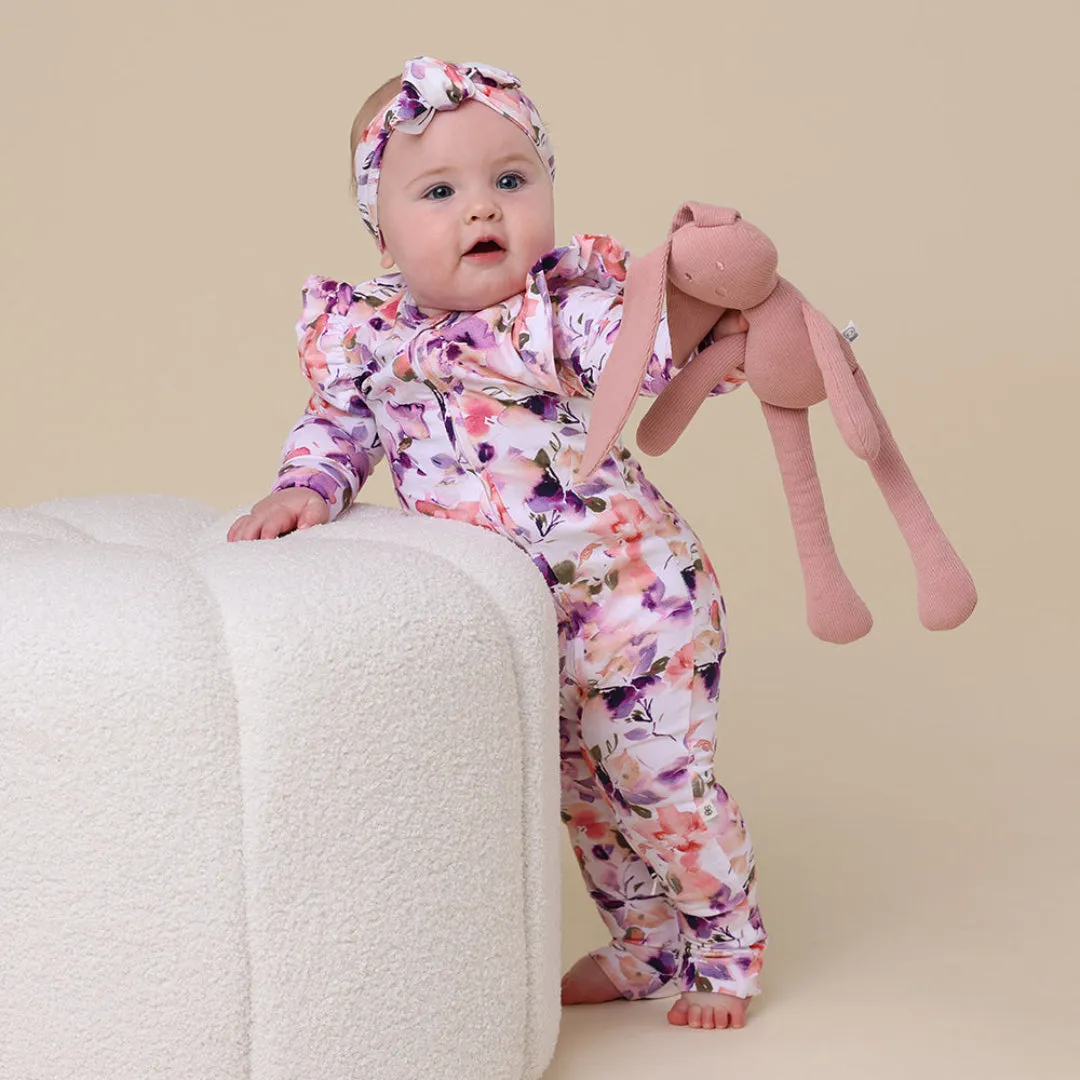 SNUGGLE HUNNY ORGANIC SNUGGLESUIT CONVERTIBLE ZIP ROMPER WITH FRILL - BLUSHING BEAUTY