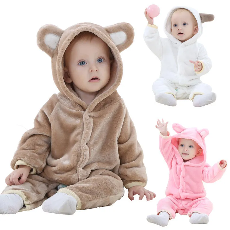 Spring Cute Baby Rompers Warm Long Sleeve Baby Clothes Autumn Coral Fleece Baby Girls boys Clothes Cartoon Jumpsuit JY018