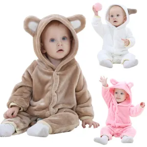 Spring Cute Baby Rompers Warm Long Sleeve Baby Clothes Autumn Coral Fleece Baby Girls boys Clothes Cartoon Jumpsuit JY018