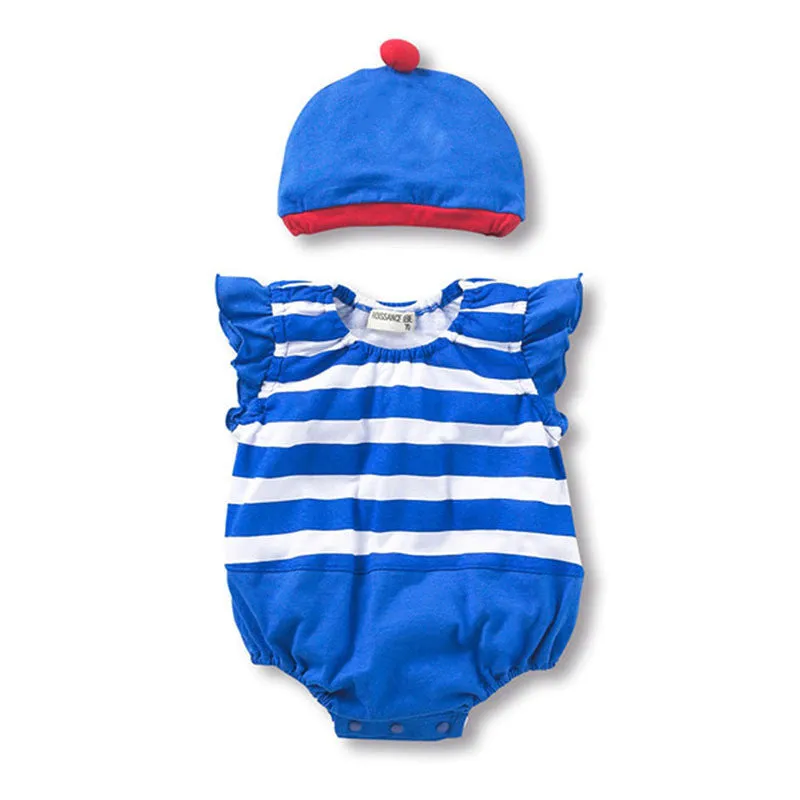 Summer born Sleeveless Baby Girls Jumpsuits Clothing Sets (Romper Hat 2 pcs) Infant Baby Boys Clothes Babies Rompers