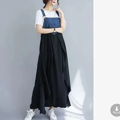 Summer New Elegant Women's Denim Patchwork Chiffon Overalls