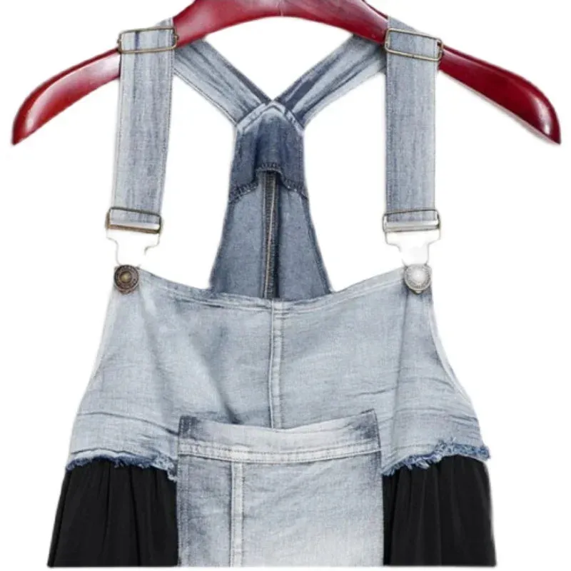 Summer New Elegant Women's Denim Patchwork Chiffon Overalls