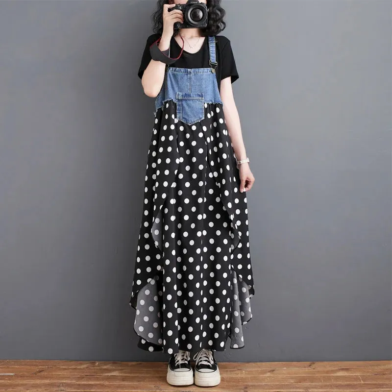 Summer New Elegant Women's Denim Patchwork Chiffon Overalls