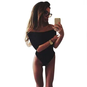 Summer Women Fashion Black White 3/4 Sleeve Tops Sexy Slash Neck Off Shoulder Jumpsuit Bodysuit Clubwear One Piece Jumpsuit