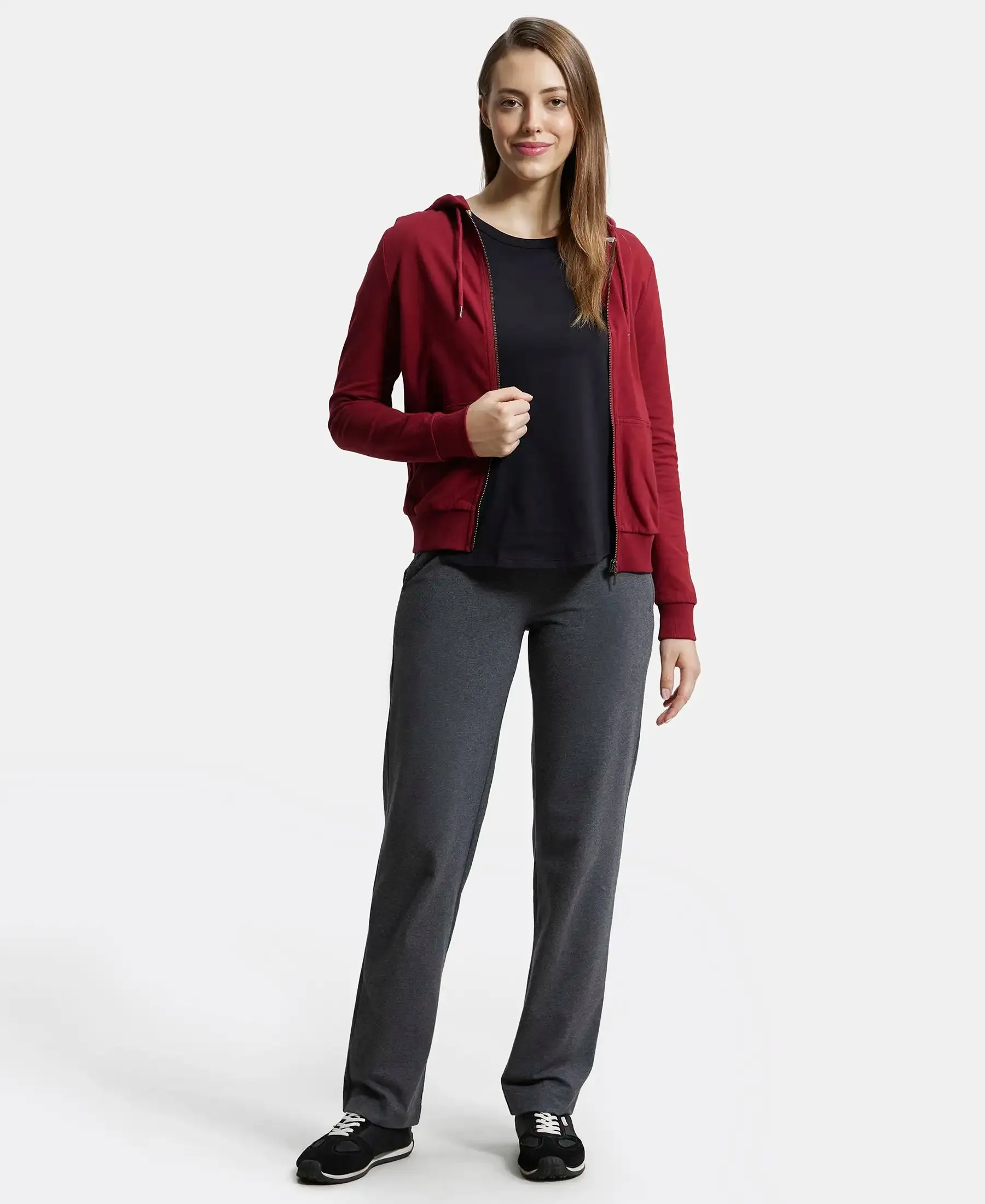 Super Combed Cotton French Terry Fabric Hoodie Jacket with Side Pockets - Rhubarb