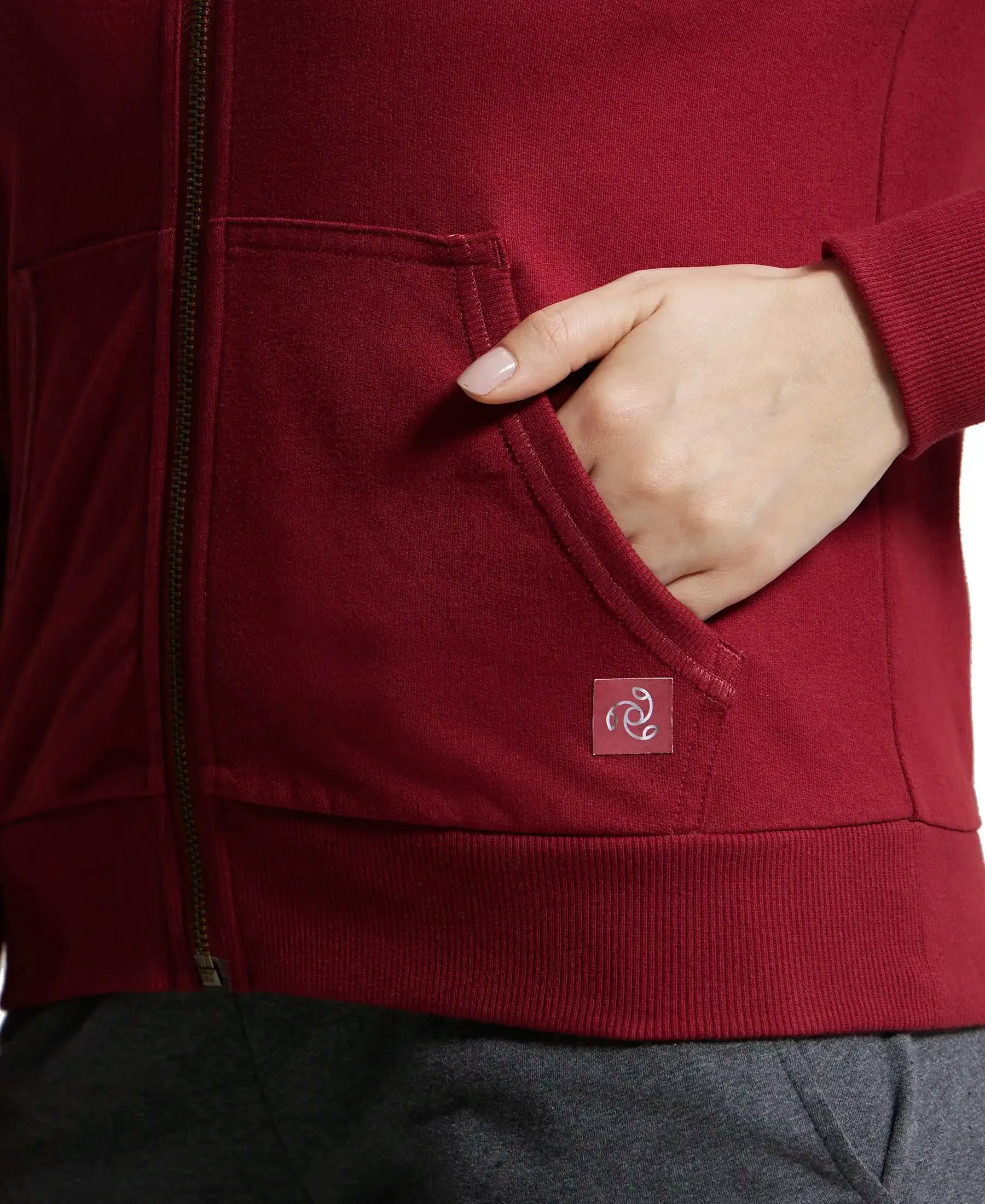 Super Combed Cotton French Terry Fabric Hoodie Jacket with Side Pockets - Rhubarb