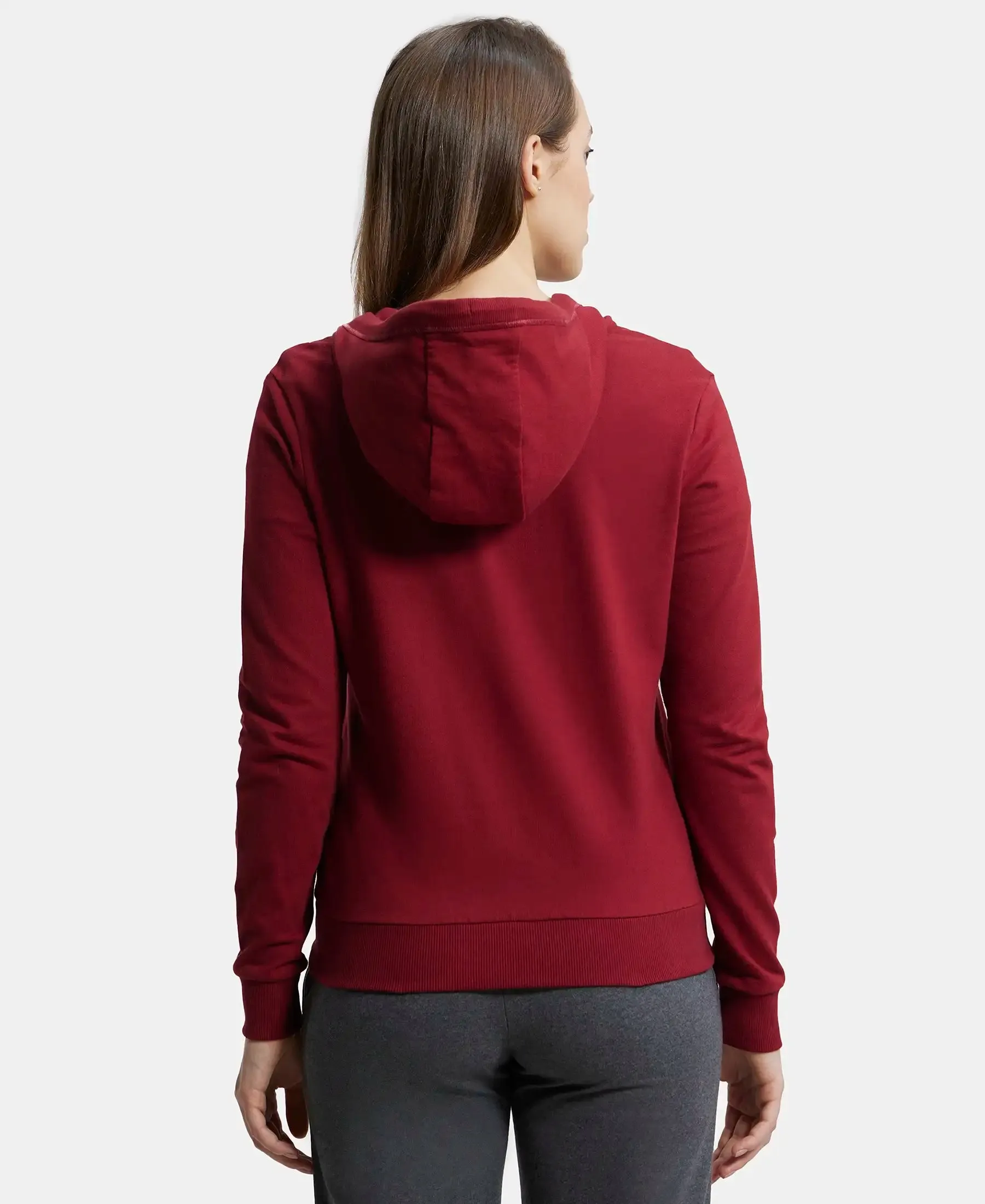 Super Combed Cotton French Terry Fabric Hoodie Jacket with Side Pockets - Rhubarb