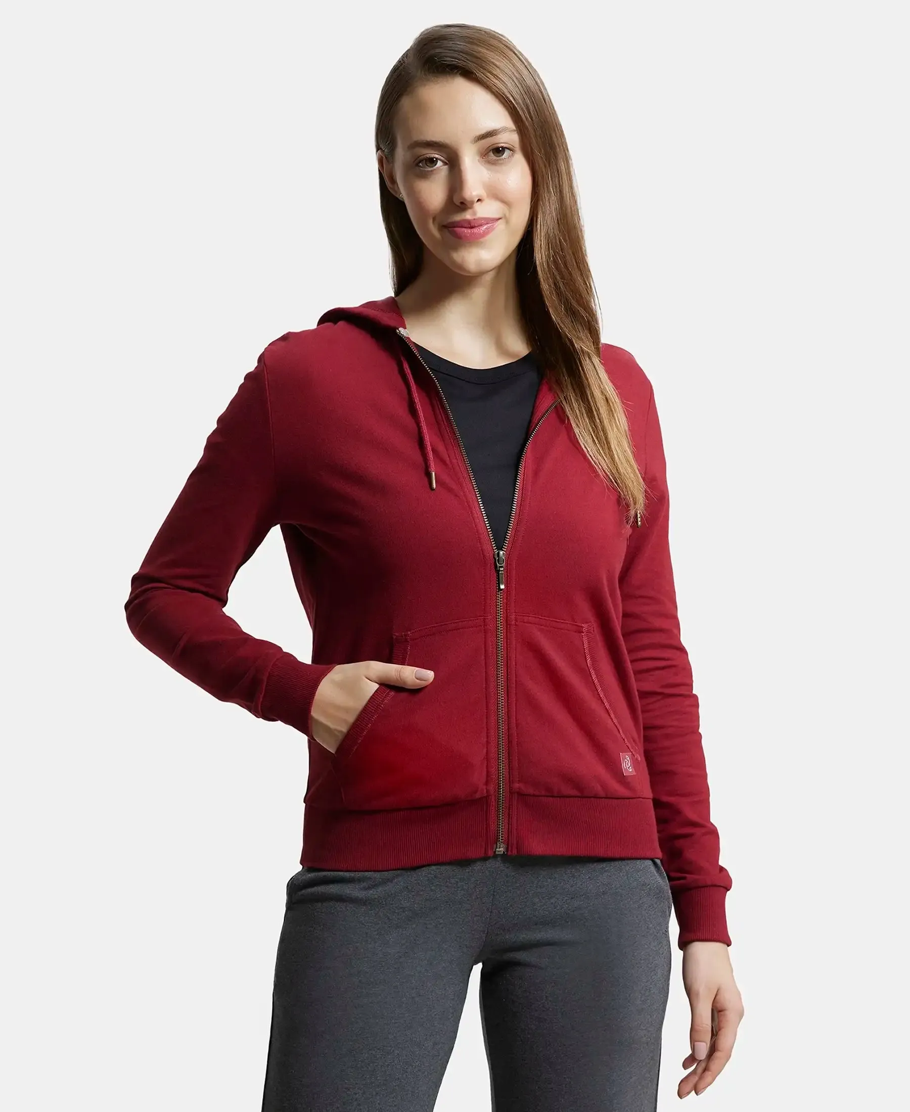 Super Combed Cotton French Terry Fabric Hoodie Jacket with Side Pockets - Rhubarb