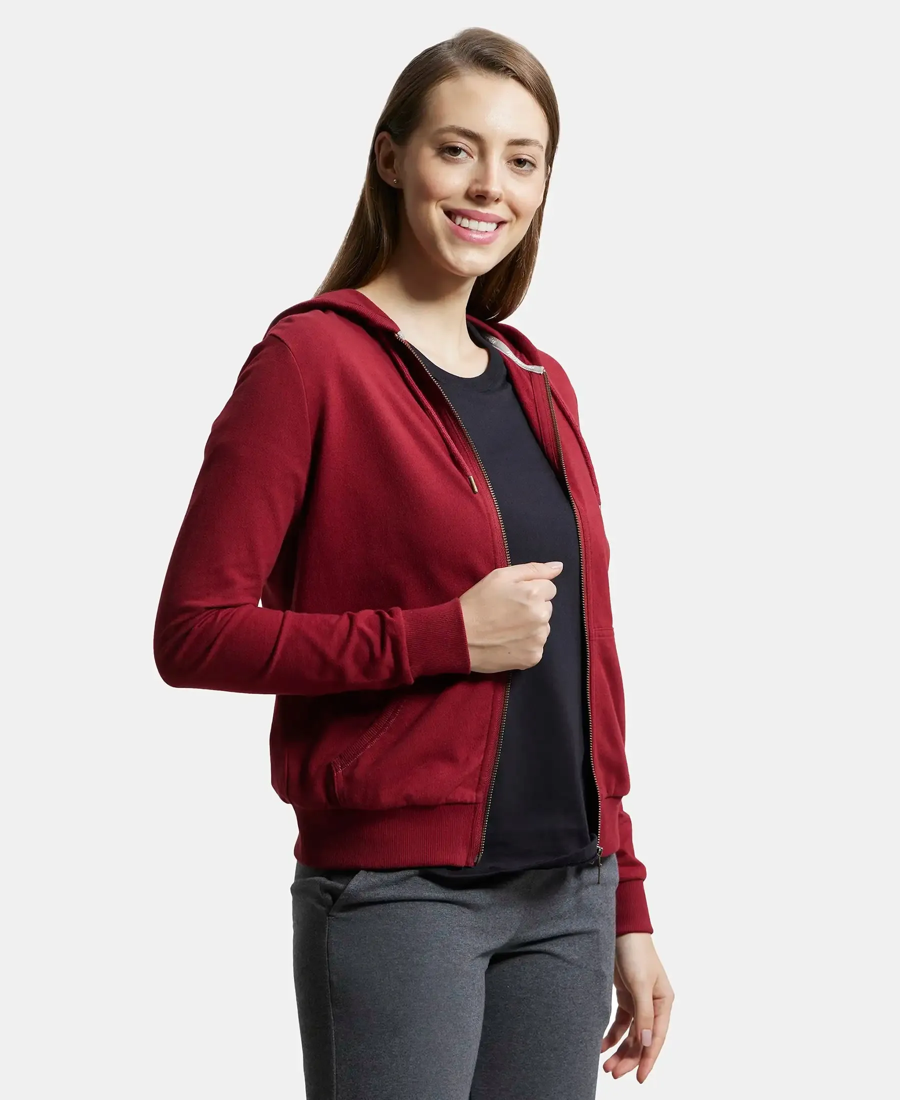 Super Combed Cotton French Terry Fabric Hoodie Jacket with Side Pockets - Rhubarb