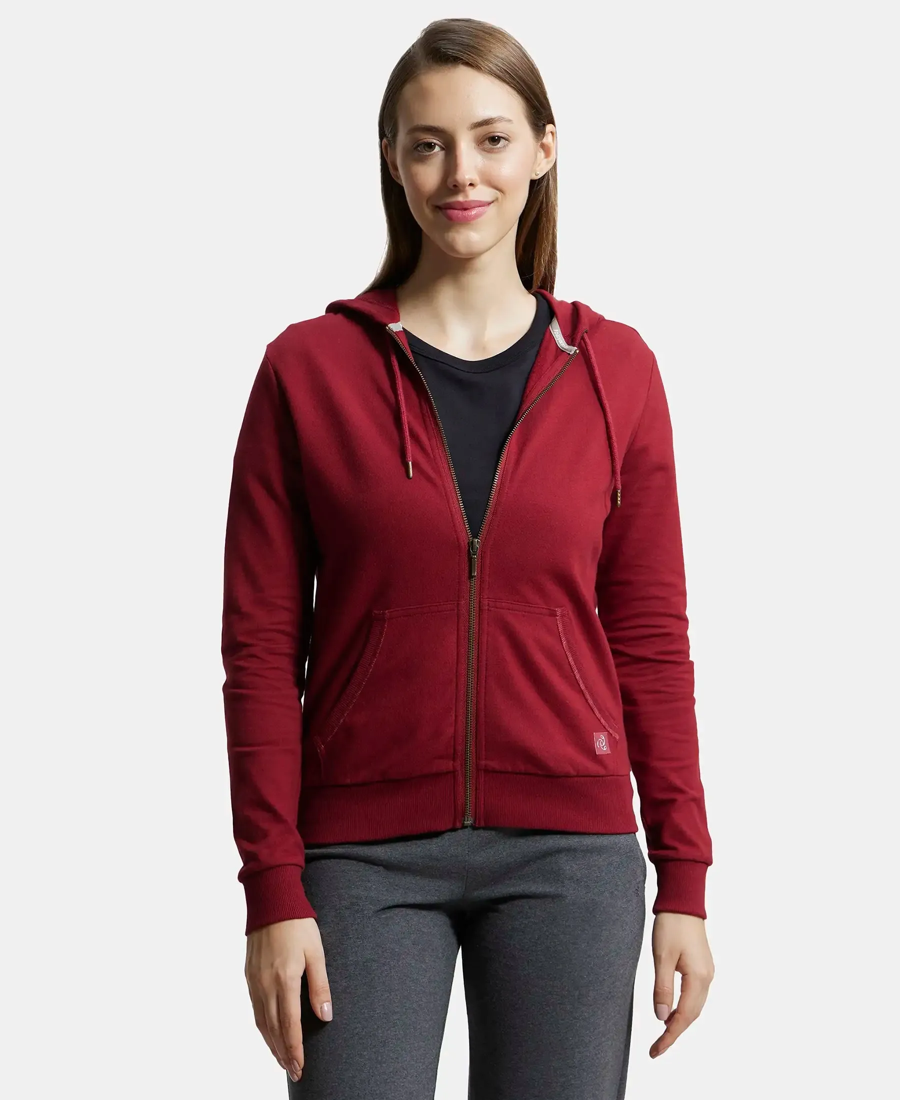 Super Combed Cotton French Terry Fabric Hoodie Jacket with Side Pockets - Rhubarb