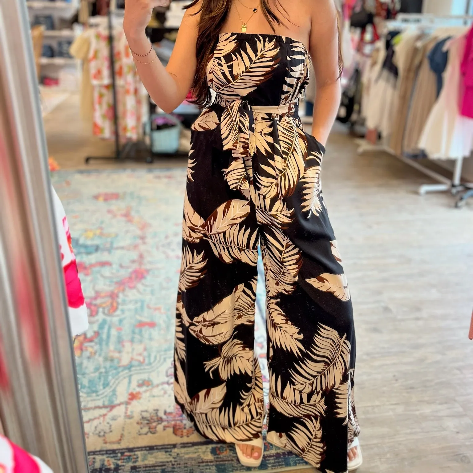 Swaying Palms Black Wide Leg Jumpsuit