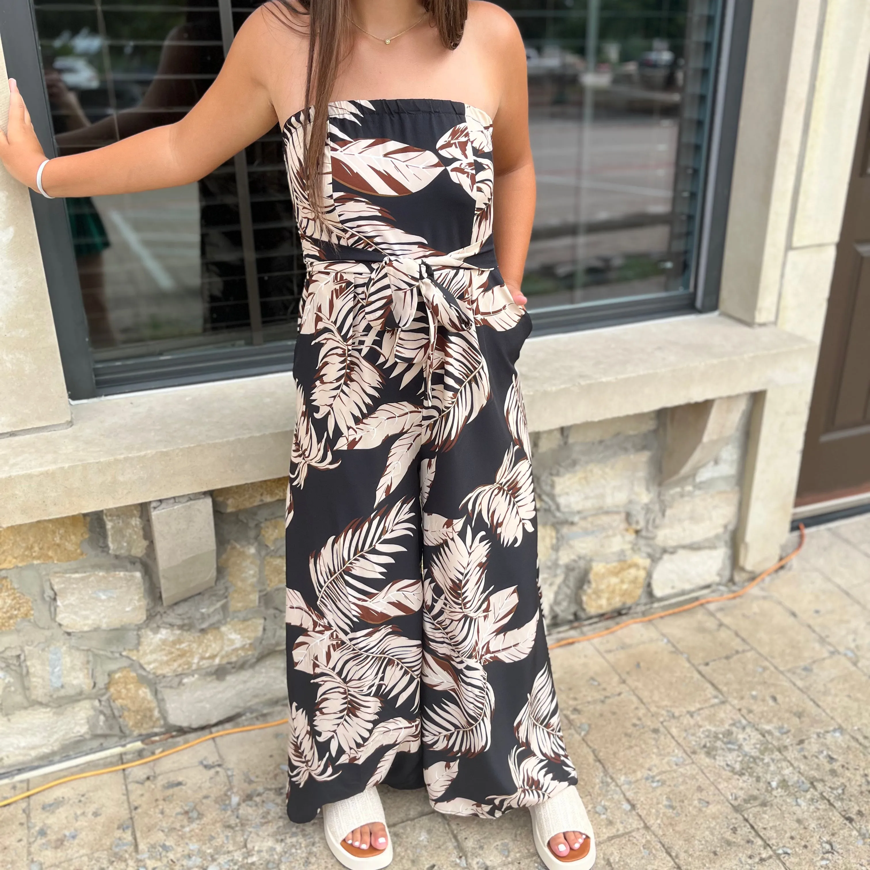 Swaying Palms Black Wide Leg Jumpsuit