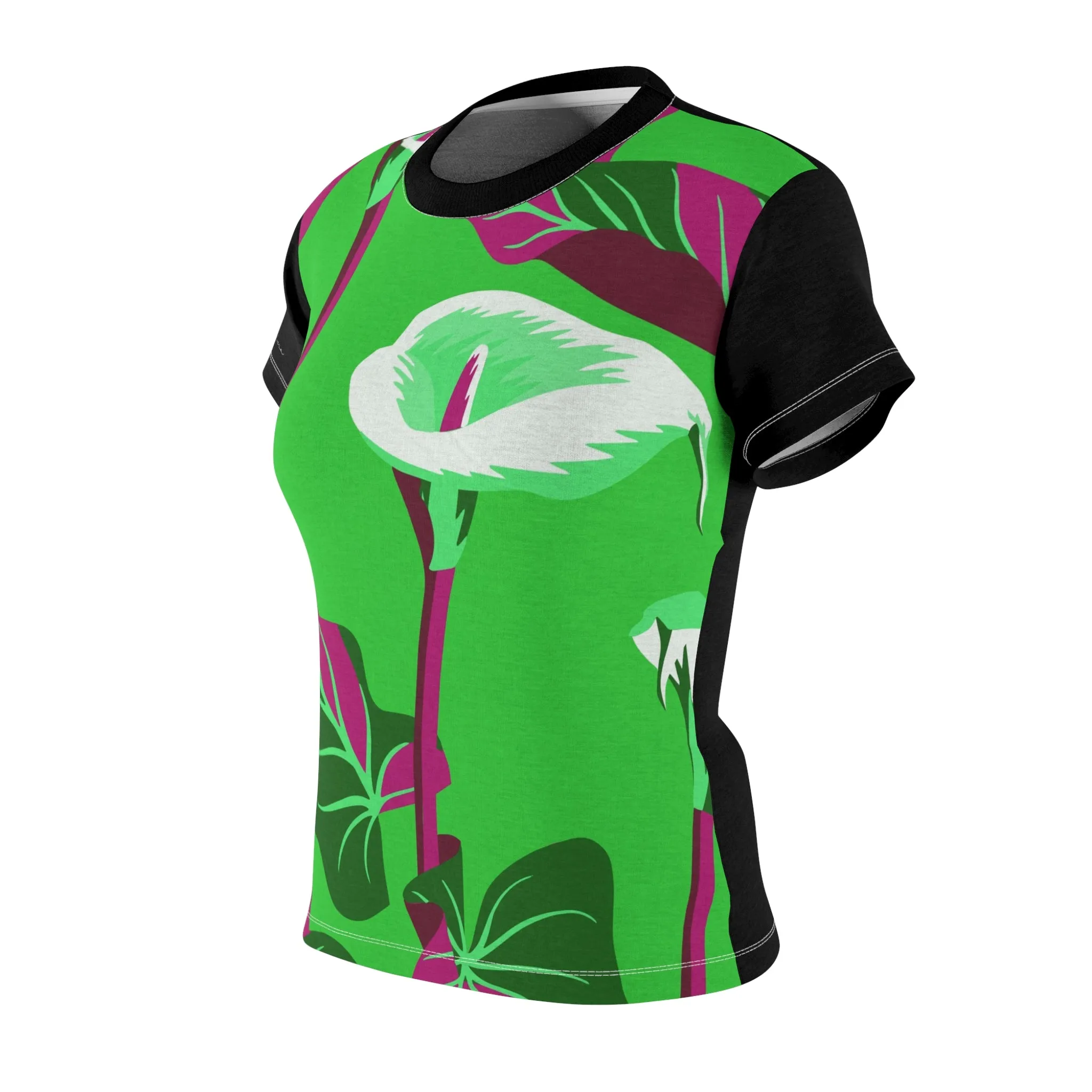 T-Shirt, Black-Green Garden