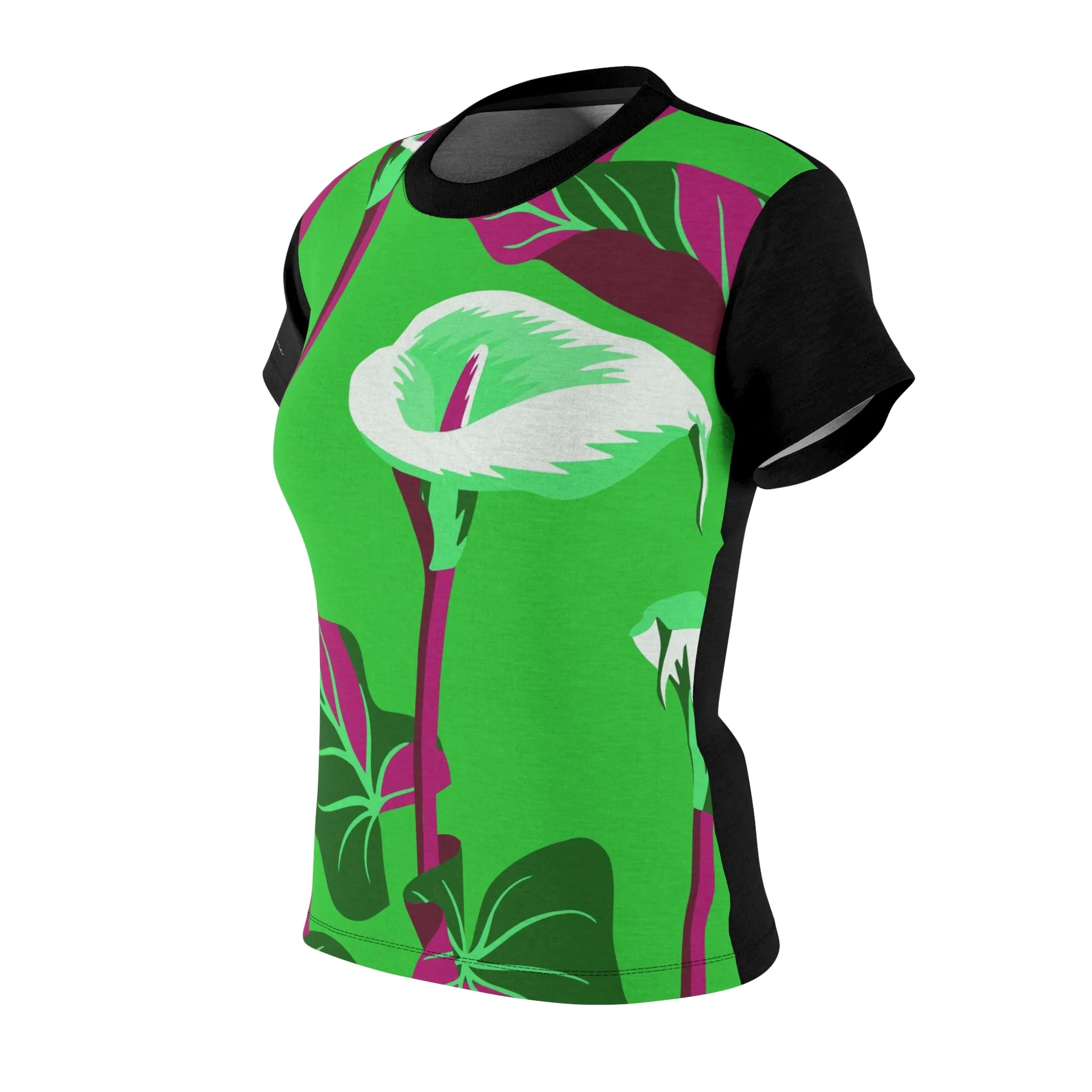 T-Shirt, Black-Green Garden