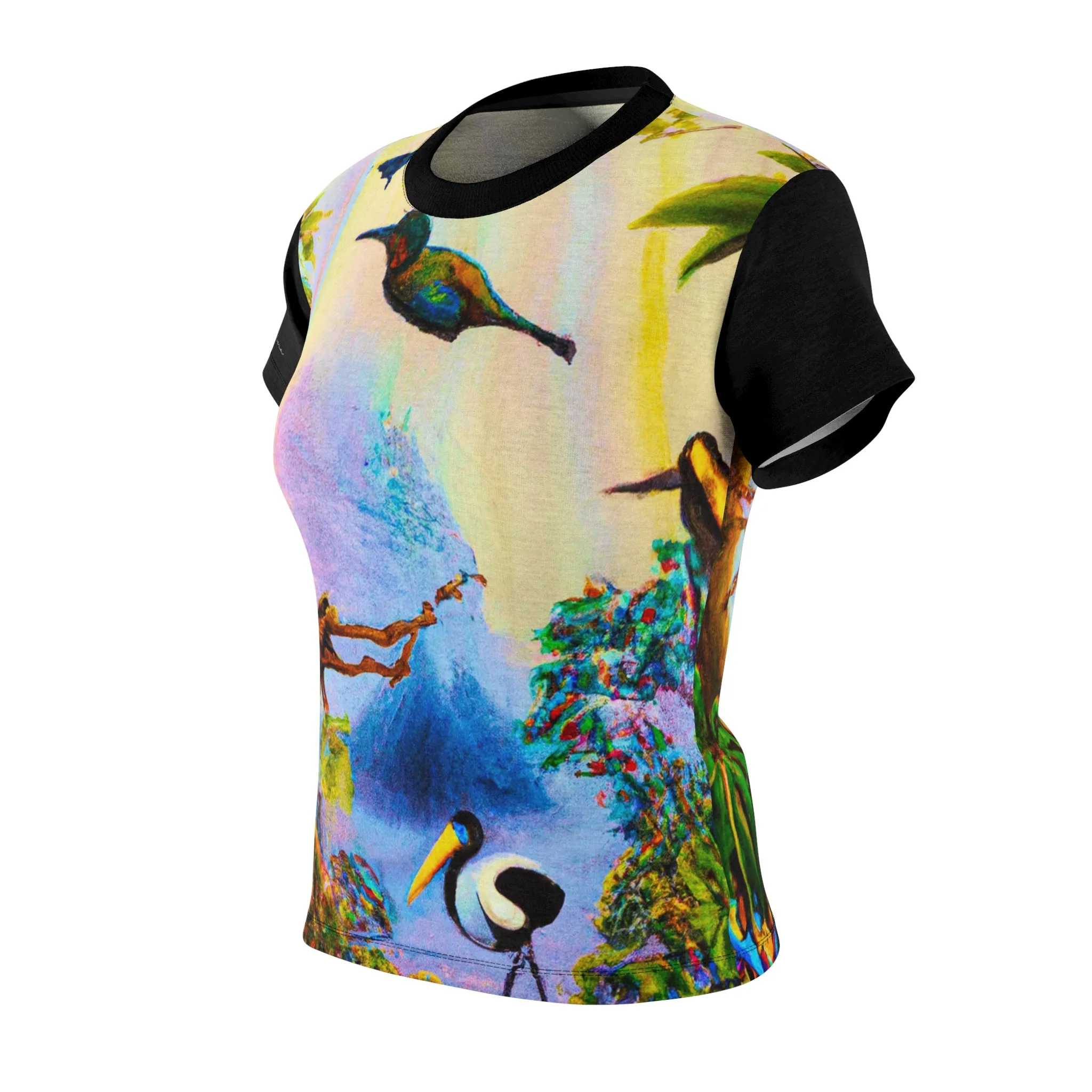T-Shirt, Black Tropical Bird Paradise