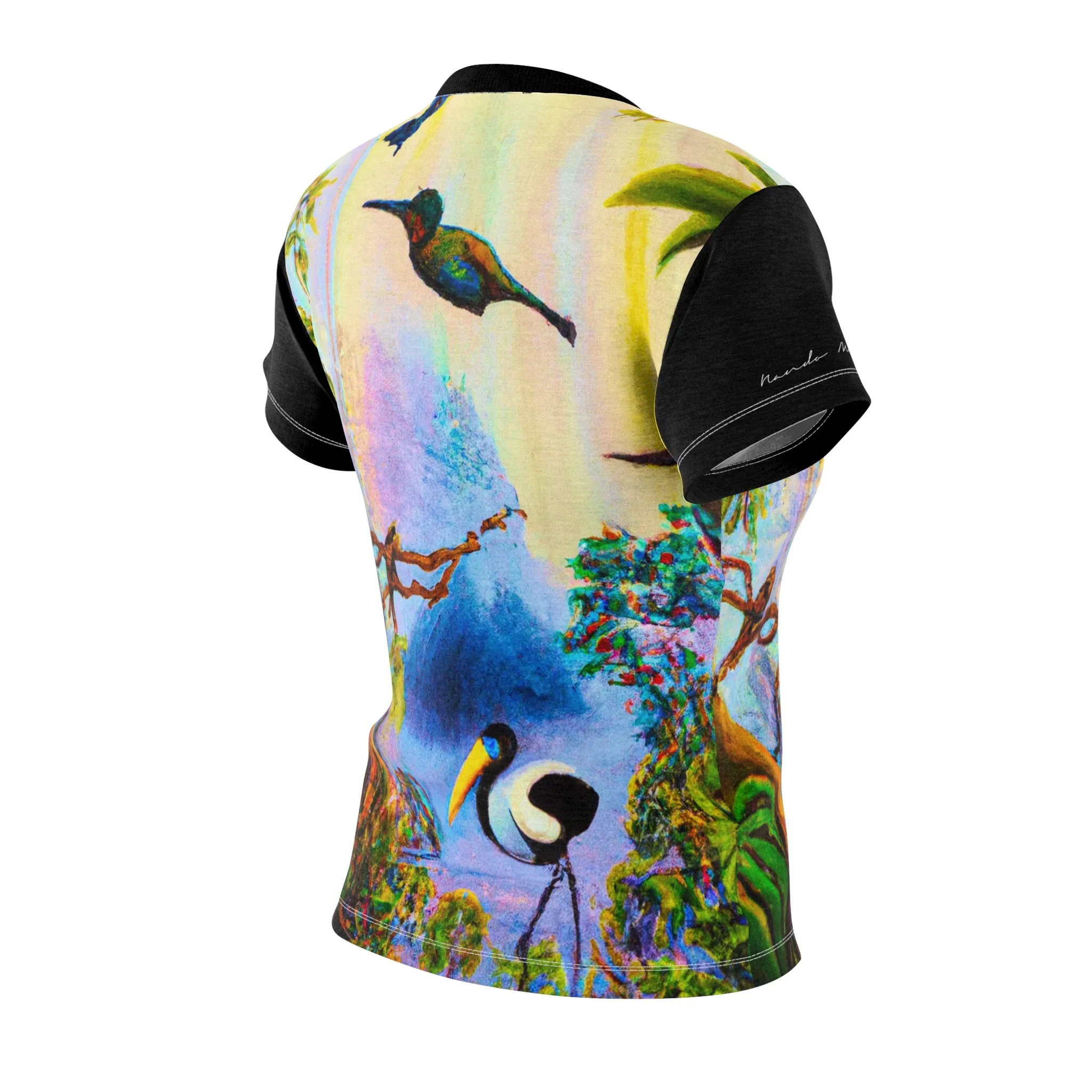 T-Shirt, Black Tropical Bird Paradise