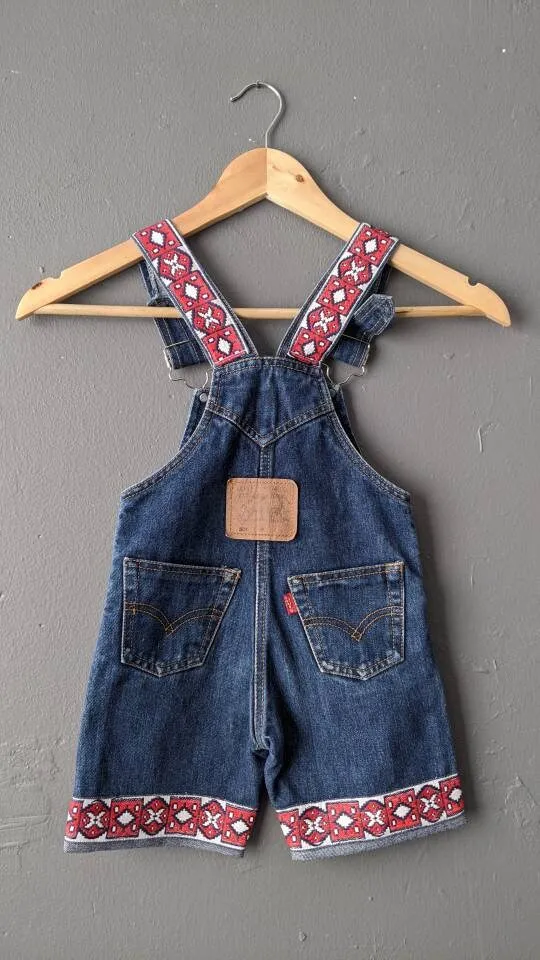 Toddler Dungaree Shorts, Childrens Upcycled Denim, 3 to 4 Year Old
