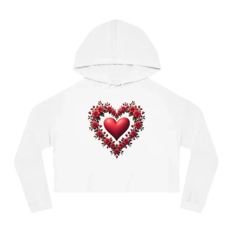Trendy Womens Cropped Hooded Sweatshirt Floral Hearts