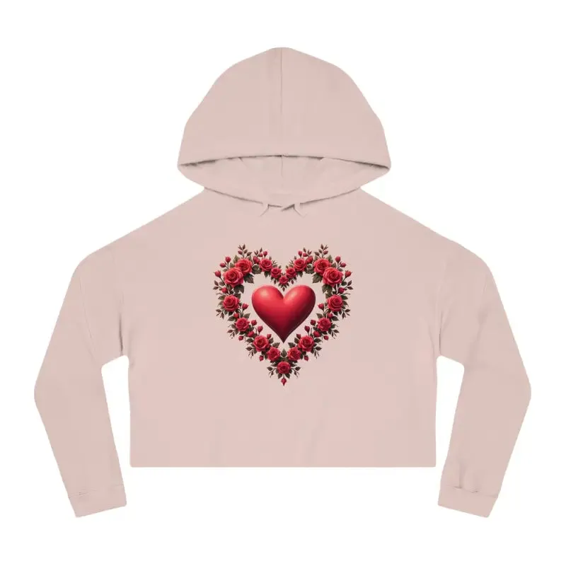 Trendy Womens Cropped Hooded Sweatshirt Floral Hearts