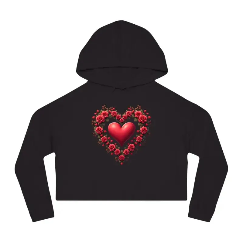 Trendy Womens Cropped Hooded Sweatshirt Floral Hearts
