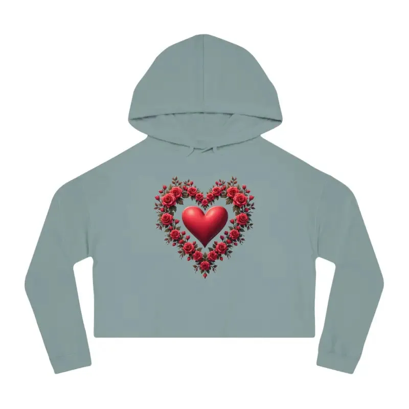 Trendy Womens Cropped Hooded Sweatshirt Floral Hearts