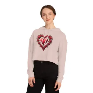 Trendy Womens Cropped Hooded Sweatshirt Floral Hearts