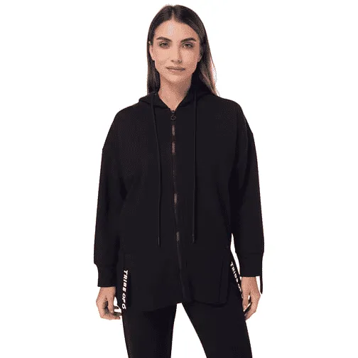 TRIBE OF 6 ADDISON BRUSHED BAMBOO OVERSIZED ZIP THROUGH HOODIE WITH EMBROIDERY