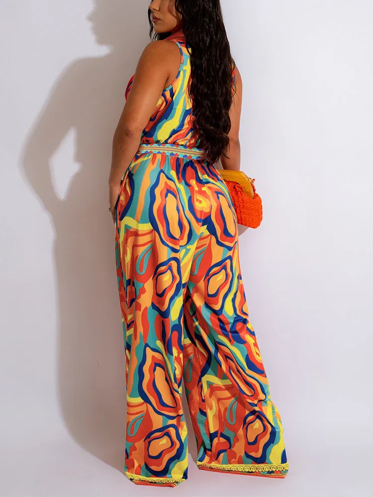V-Neck Sleeveless Wide Jumpsuit