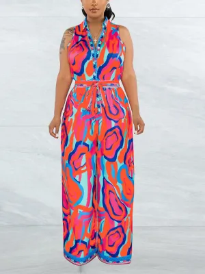 V-Neck Sleeveless Wide Jumpsuit