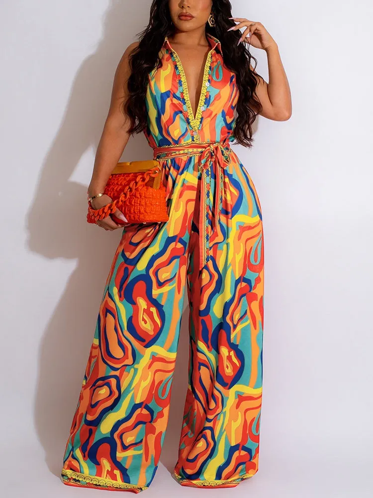 V-Neck Sleeveless Wide Jumpsuit