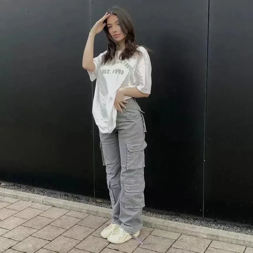 Vintage 90s Baggy Cargo Overalls - High Waist Wide-Leg Streetwear