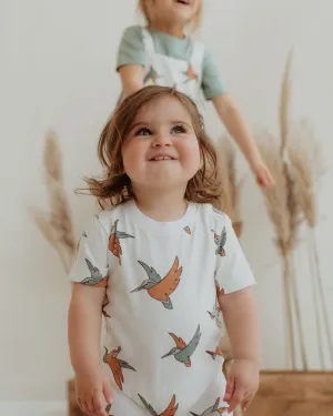 White Birdsong Print Romper