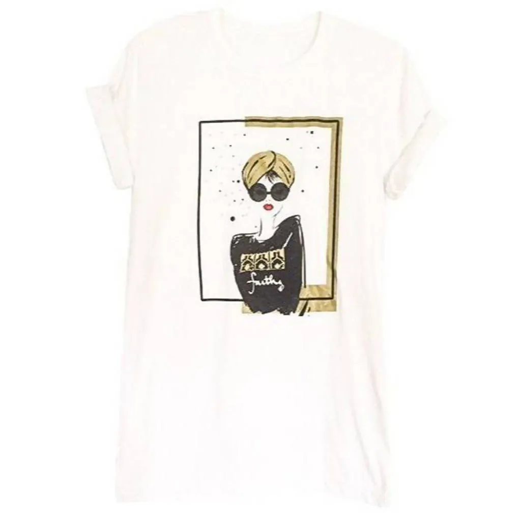White Graphic Women's Tee - "Turban Girl"