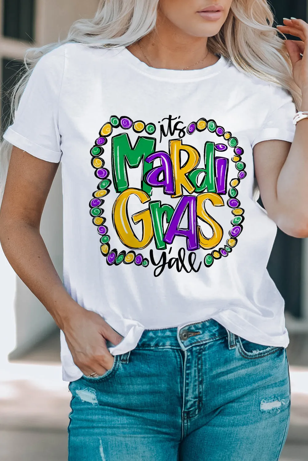 White Its Mardi Gras Yall Holiday Graphic T-shirt