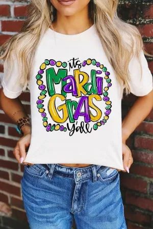 White Its Mardi Gras Yall Holiday Graphic T-shirt