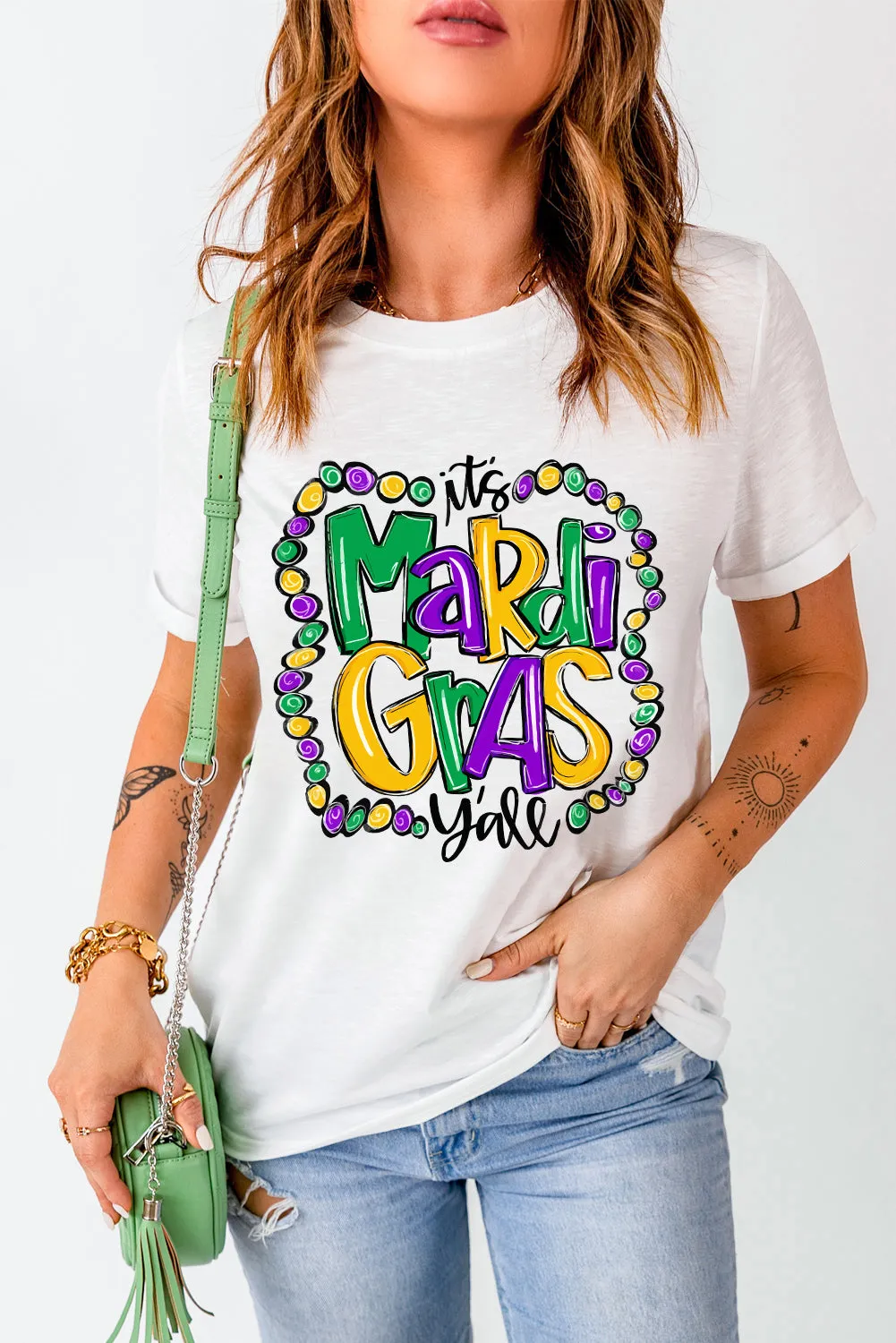 White Its Mardi Gras Yall Holiday Graphic T-shirt