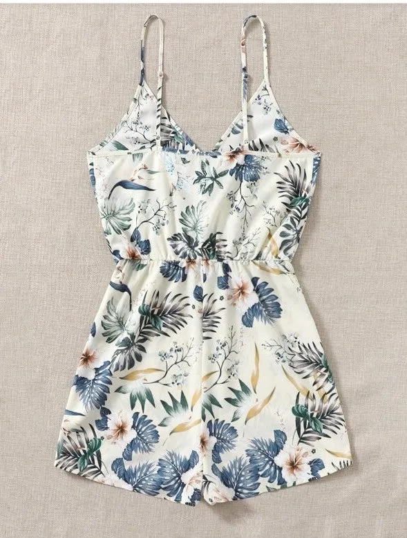 White Printed Strappy Romper