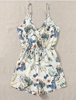 White Printed Strappy Romper