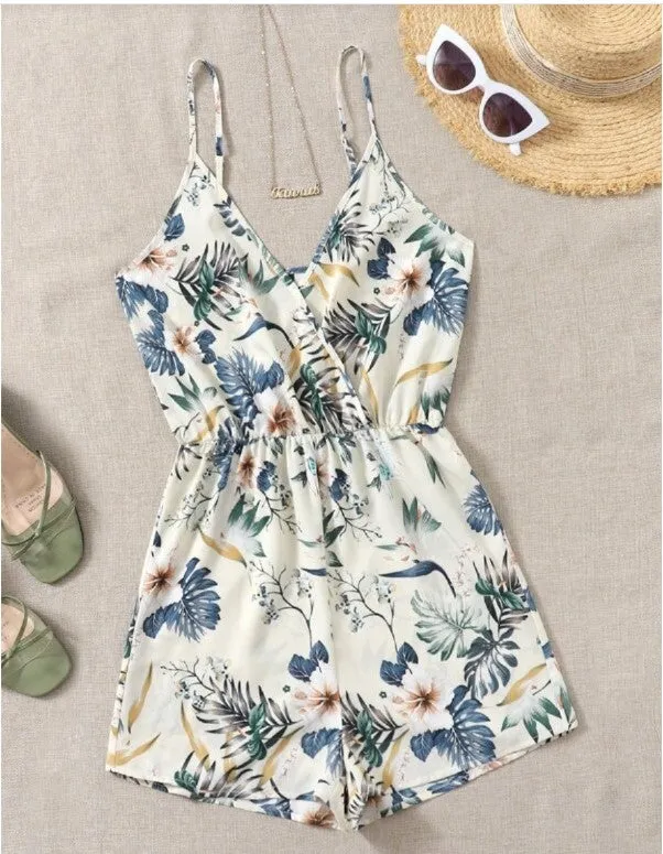 White Printed Strappy Romper