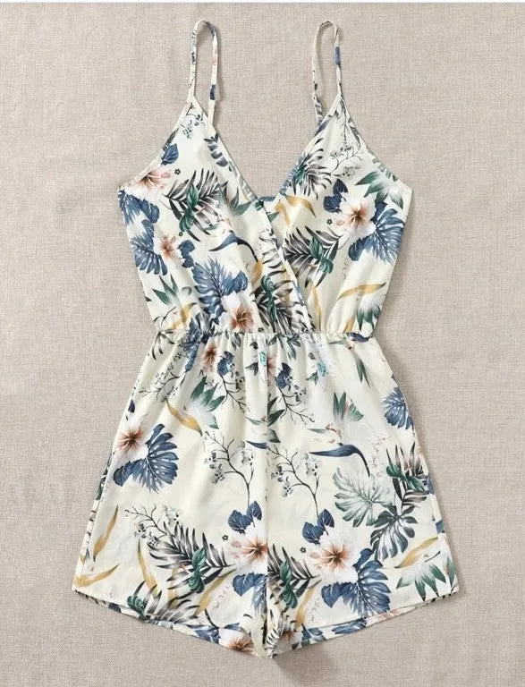 White Printed Strappy Romper